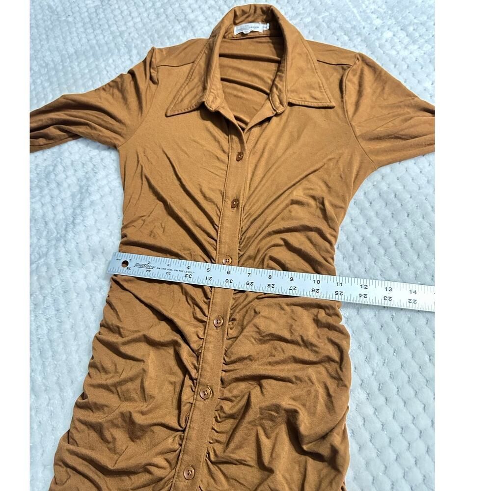 Good American Good Touch Button Front Midi Dress Women's 1/Small Brown Ruched - Picture 9 of 12